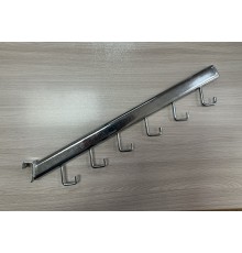 Кронштейн на штангу хромированный, труба 15*30 мм / 6 крючков / диам 4 мм, длина 400 мм